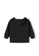 Back view of a black oversized zip-through hoodie for girls, featuring a hood and ribbed cuffs.