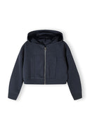 Cropped zip-through hoodie in dark grey with ribbed hem and sleeves.