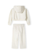 Cropped zip-through hoodie and wide leg joggers set, back view, features hood and elasticated waistband.