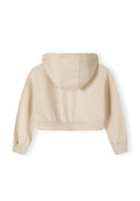 Back view of a lightweight beige girls zip-through hoody with ribbed cuffs.