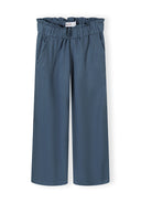 Wide leg trousers in blue with elasticated waistband and side pockets.
