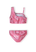 Girls two-piece bikini in pink with a top featuring adjustable straps and matching bottoms.