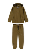 Boys brown hoodie and joggers set, half-zip front, elasticated cuffs, side pockets.