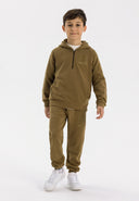 Boys brown hoodie and joggers set, half-zip front, elasticated cuffs, and waistband.