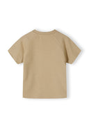 Boys short sleeve t-shirt in beige, back view with raglan sleeves.