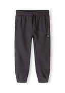 Boys grey joggers with elasticated waistband and side pockets, front view.
