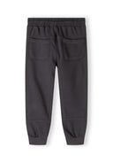 Back view of boys' grey joggers with elasticated waistband and side pockets.