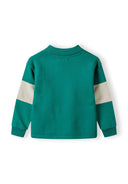 Boys fleece polo jumper in green with contrasting panels, back view, features a classic collar and ribbed cuffs.