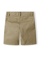 Boys beige woven chino shorts, back view with two pockets and adjustable waistband.