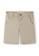 Boys grey woven chino shorts, front view, featuring belt loops and side pockets.