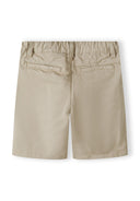 Boys grey woven chino shorts, back view with adjustable waistband and two back pockets.