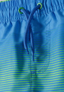 Boys board shorts adjustable drawstring green 3-14y featuring a striped pattern with a blue and green color scheme. Comfortable fit.