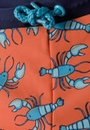 Boys rash short with all-over print orange 9m-8y featuring a vibrant lobsters design and turquoise tie, perfect for summer fun.
