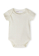 Cream short sleeve baby bodysuit with subtle small safari-themed dot design for infants 0-24 months