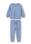 Light blue kids tracksuit set with elastic cuffs and waistband, featuring a simple and comfortable design for young children.