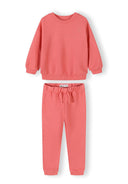 Coral kids tracksuit set with sweatshirt and adjustable joggers featuring a soft cotton design for comfort and style.