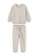 Cream cotton sweatshirt and joggers set for girls with adjustable waist and simple, comfortable design