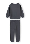 Dark grey cotton boys tracksuit set with embroidered details, pockets, and elastic cuffs, designed for comfort and style.