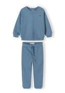 Blue cotton boys tracksuit with sweatshirt and joggers featuring pockets and embroidered detail design