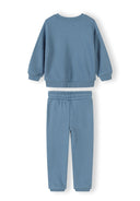 Blue cotton boys tracksuit with sweatshirt and joggers featuring an elastic waistband and ribbed cuffs design