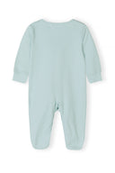 Pastel mint soft sleepsuit for babies with long sleeves and enclosed feet, designed for comfort and style.