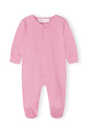 Soft pink long-sleeve baby sleepsuit with snap buttons and footed design for comfort and ease of dressing.