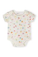 Soft cream baby bodysuit with colorful floral and butterfly design for girls in kids and baby fashion