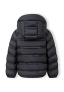 Black lightweight hooded jacket for boys featuring a padded design and functional style for kids aged 3 to 15 years.