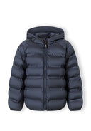 Navy blue lightweight padded hooded jacket for kids with zip fastening and stylish quilted design