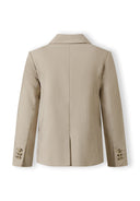 Boys formal blazer in stone color, back view with shawl collar and buttoned cuffs.