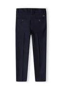 Back view of navy blue boys' formal trousers with two back pockets.