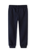 Navy blue joggers for boys with elastic waistband and cuffed ankles, designed for comfort and casual wear.