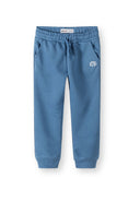 Blue boys joggers with side pockets and elastic waistband, featuring a simple athletic design for kids and baby fashion.