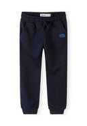 Navy blue boys joggers with side pockets, elastic waist, and ATHL design, suitable for kids and baby fashion.