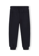Black kids sweatpants with elastic waistband and cuffs, featuring a simple and comfortable design for active wear.