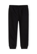 Black boys joggers with elastic waistband and cuffed ankles showcasing a simple and comfortable design for kids.
