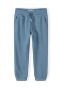 Blue kids joggers with elastic waistband and cuffs, featuring a simple and comfortable design for everyday wear.