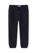 Navy joggers for boys with elastic waistband and drawstring, featuring a comfortable and practical design.