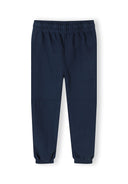 Navy joggers for boys with elasticated waistband and ankle cuffs, front view.