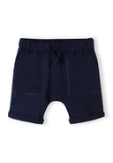 Navy blue kids shorts featuring a comfortable cotton slub jersey fabric with a casual drawstring design.