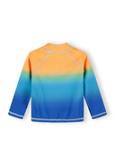 Long sleeve boys rash vest with turquoise and orange ombre design and stand collar for kids aged 3-14 years