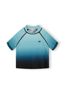 Turquoise to black ombre seamless short sleeve boys rash vest with streamlined fit and contrast stitching design
