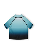 Turquoise to black ombre seamless boys rash vest with short sleeves and streamlined fit, highlighting unique design elements.