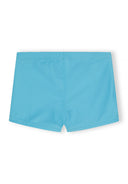 Turquoise boys swim shorts with clean stitching and simple design for comfortable kids beachwear.