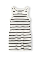 Girls sleeveless ribbed jersey dress with black and white stripe design for kids fashion