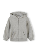 Simple grey zip-up hoodie for girls featuring a comfortable design and subtle front pockets for kids and baby fashion.