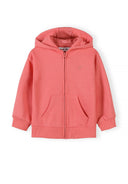 Coral girls hooded zip-up sweatshirt with front pockets and subtle heart design, kids and baby fashion style