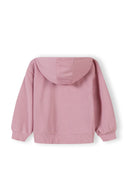 Back view of soft pink kids hoodie with hood and ribbed cuffs showcasing comfortable design