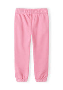 Soft pink girls joggers with elastic waistband and cuffs, designed for comfort and casual kids fashion.