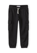 Black girls joggers with cargo pockets and drawstring, featuring a comfortable elastic waistband and ankle cuffs design.
